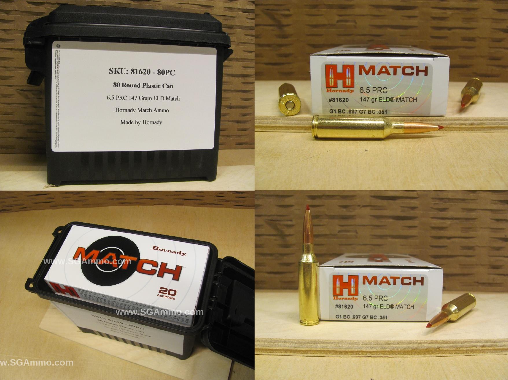 80 Round Plastic Can - 6.5 PRC 147 Grain ELD Match Hornady Match Ammo - 81620 - Packed in Plastic Ammo Canister